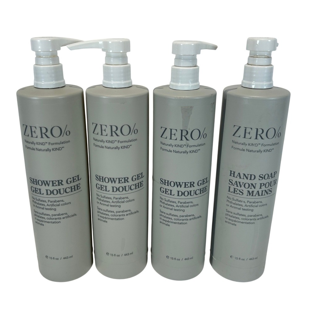 ZERO% Gilchrist & Soames Shower Gel and Hand Soap Lot of 4 15oz Pump Bottles